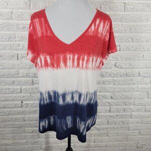 Fourth of July Sonoma Everyday Women Top XXL Plus Tee Red Blue Tie Dye TIE5E